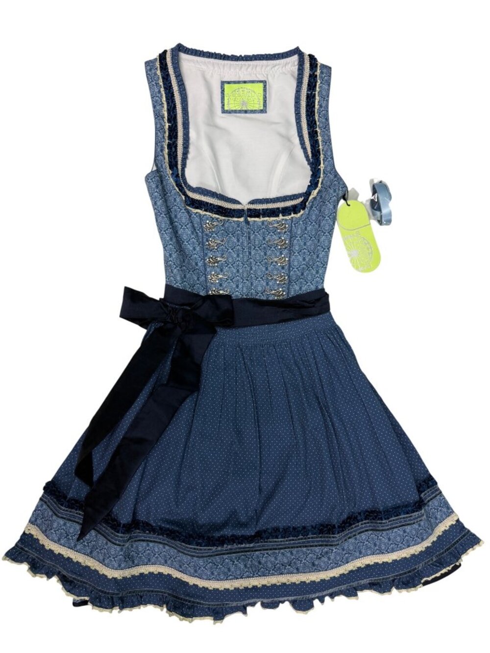 NWT 38 Stockerpoint Angelica German Dirndl Dress Oktoberfest Blue Lace Up - Picture 2 of 12